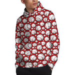 Red Baseball Pattern Print Pullover Hoodie