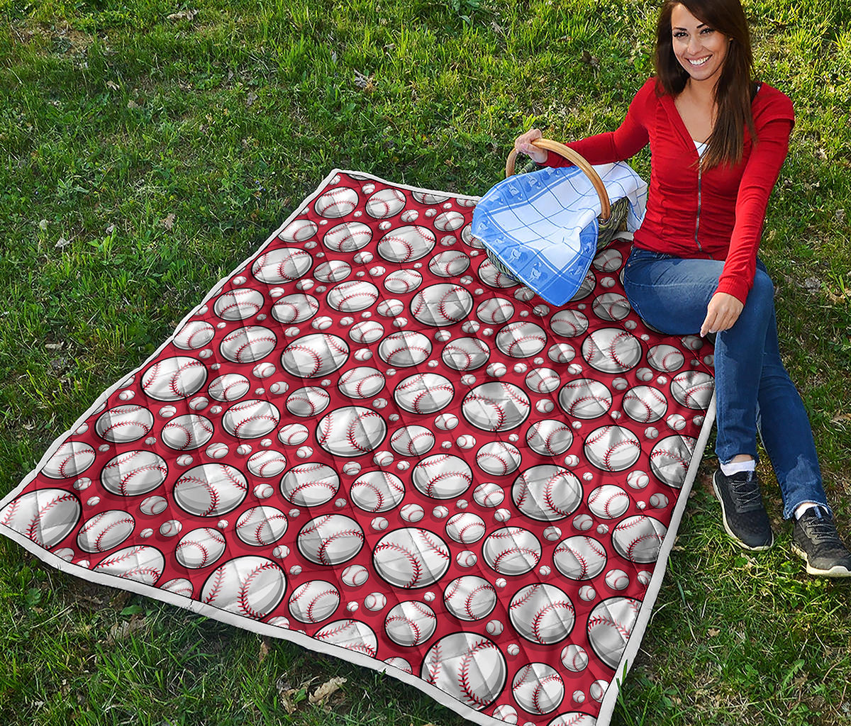 Red Baseball Pattern Print Quilt