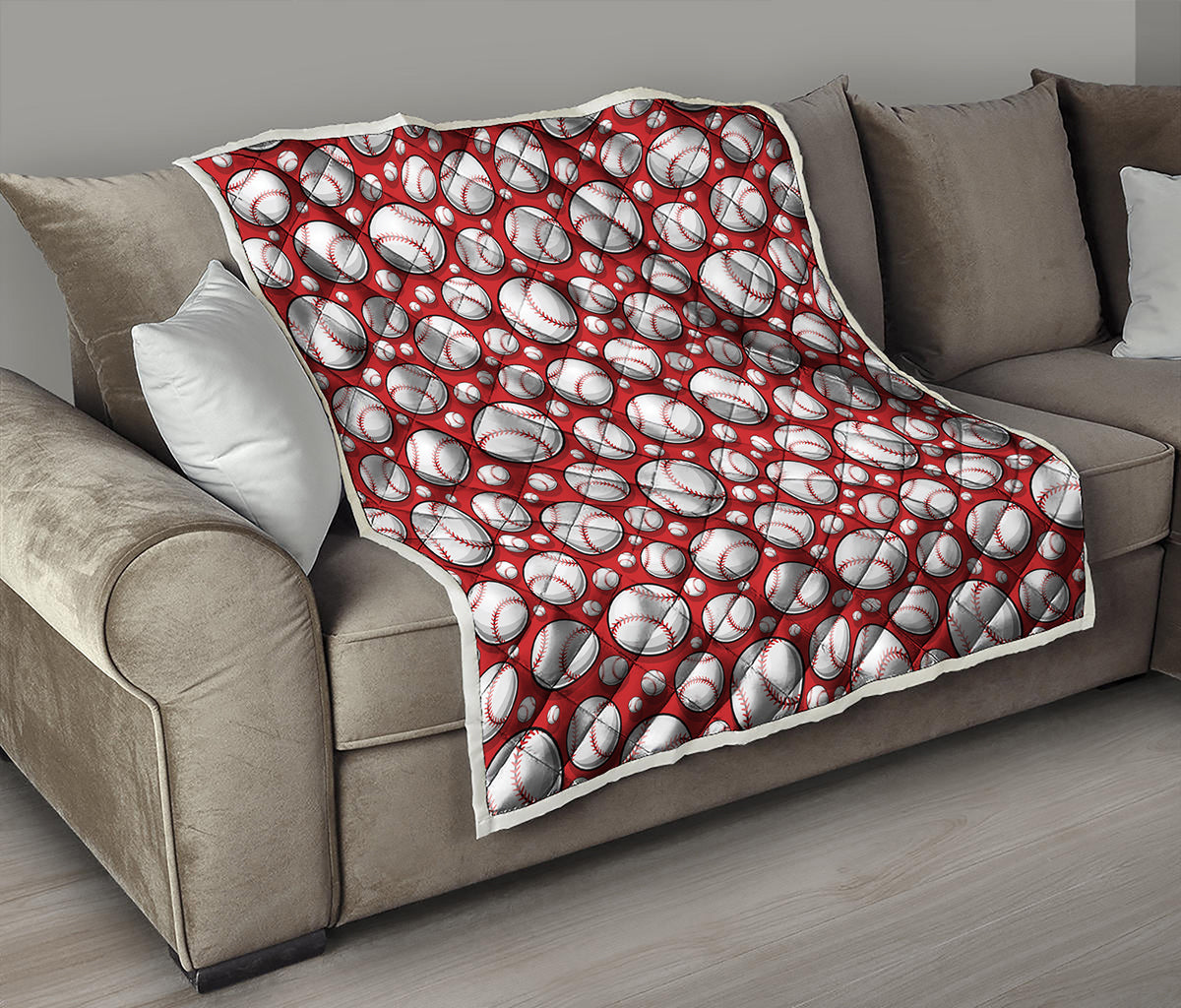 Red Baseball Pattern Print Quilt