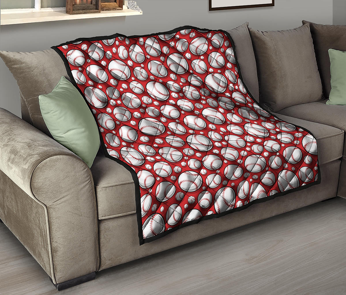 Red Baseball Pattern Print Quilt