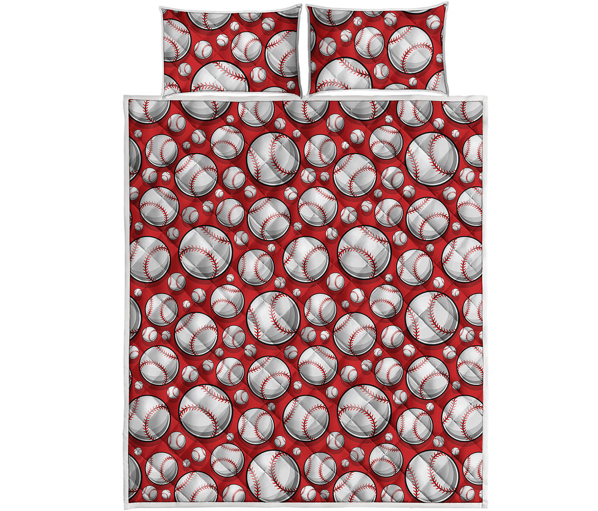 Red Baseball Pattern Print Quilt Bed Set