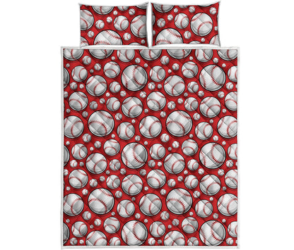 Red Baseball Pattern Print Quilt Bed Set
