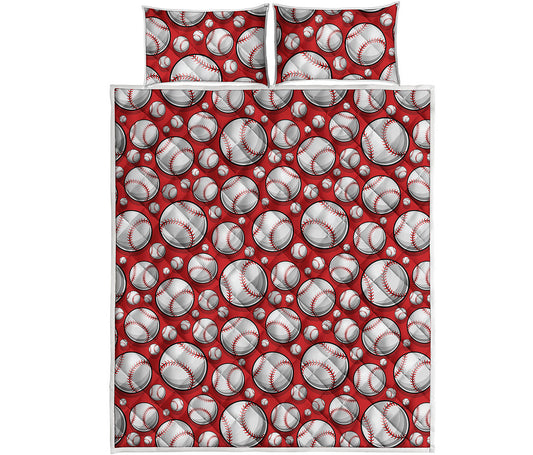 Red Baseball Pattern Print Quilt Bed Set