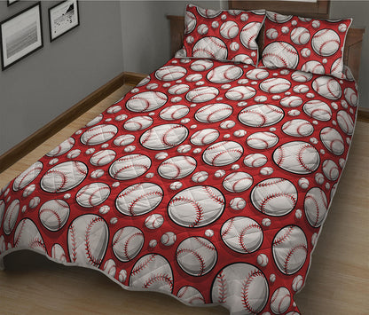 Red Baseball Pattern Print Quilt Bed Set