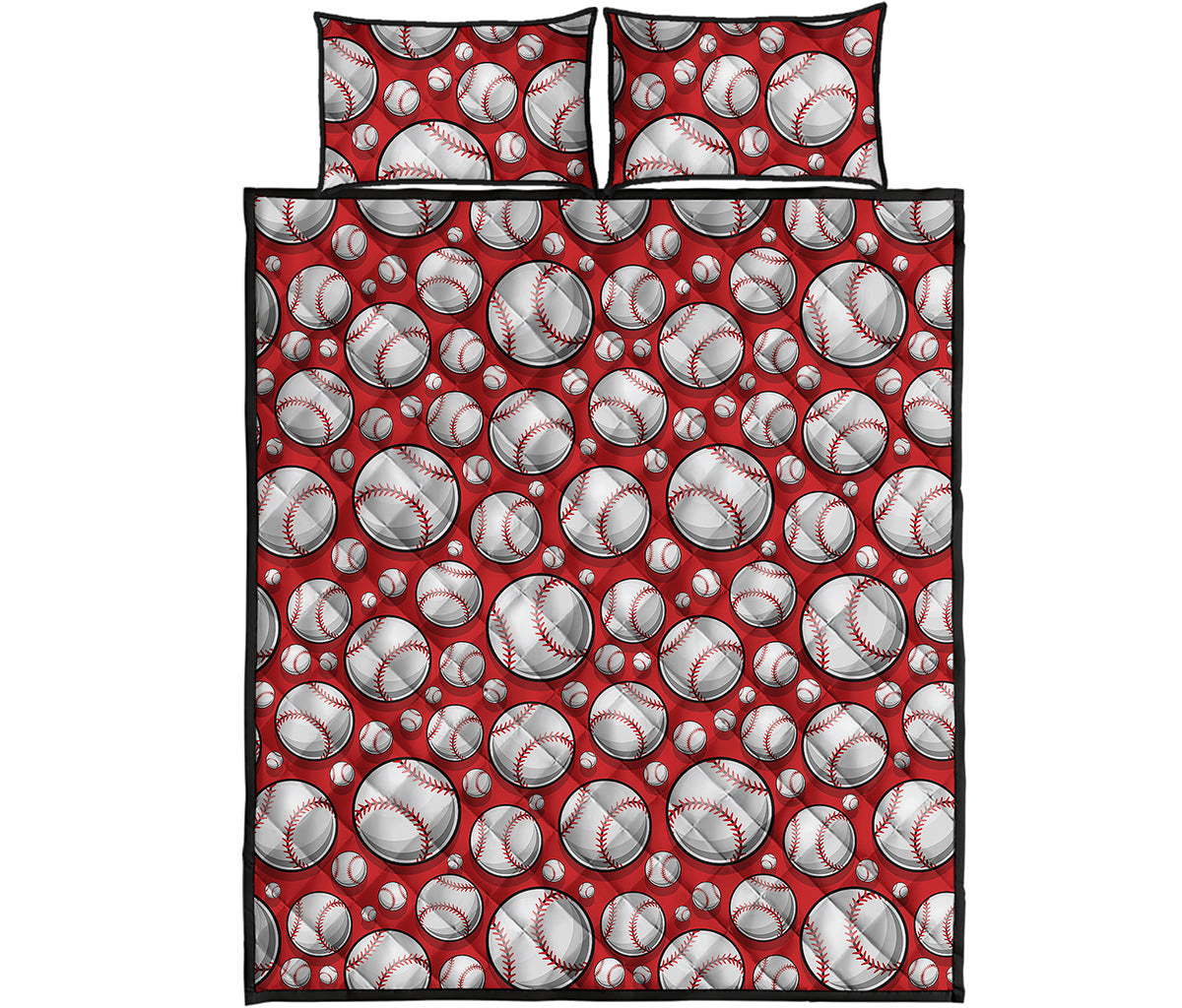 Red Baseball Pattern Print Quilt Bed Set