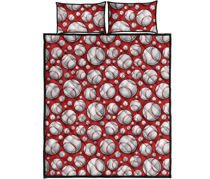 Red Baseball Pattern Print Quilt Bed Set