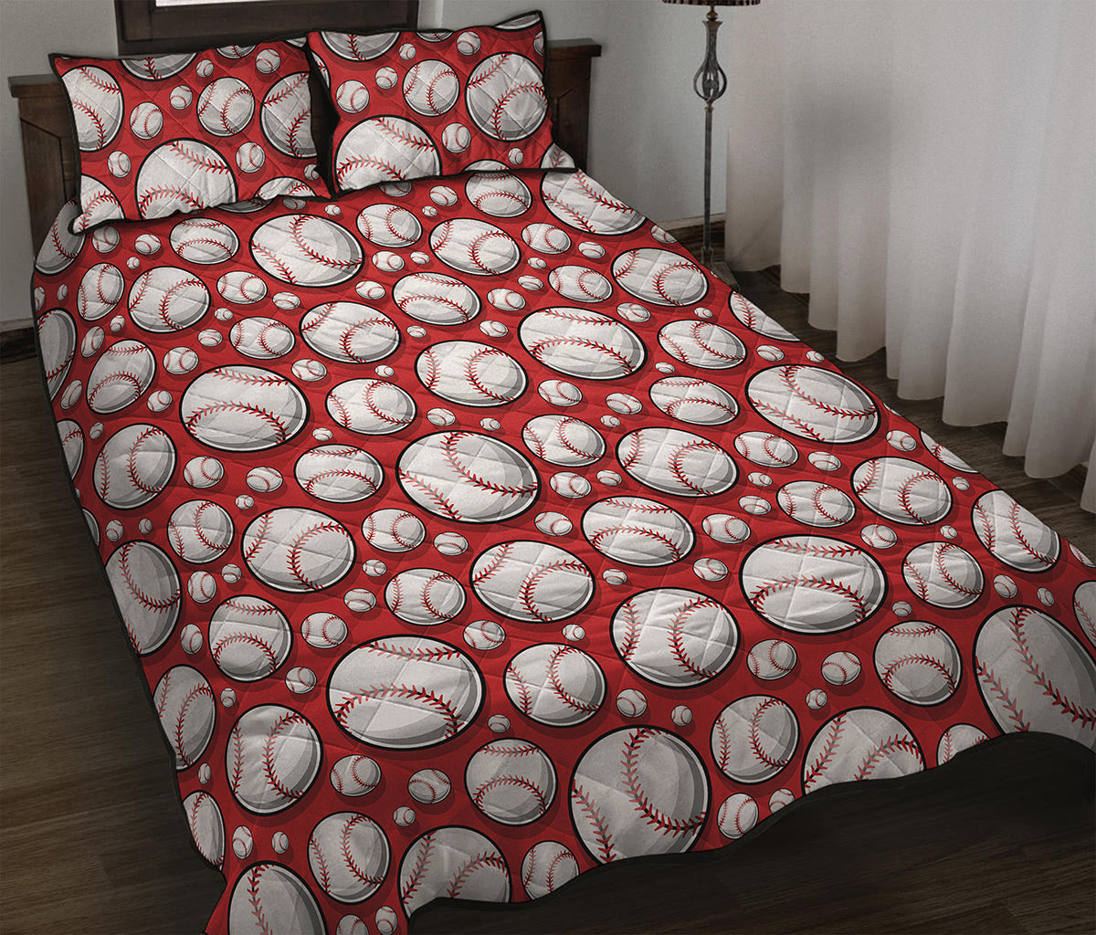 Red Baseball Pattern Print Quilt Bed Set