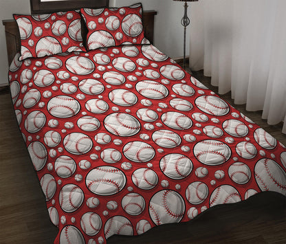Red Baseball Pattern Print Quilt Bed Set
