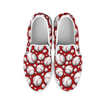 Red Baseball Pattern Print White Slip On Shoes