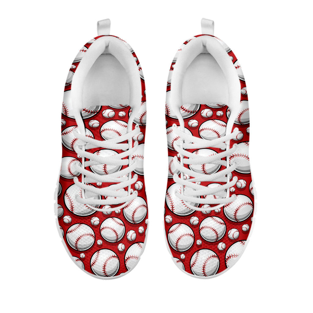 Red Baseball Pattern Print White Sneakers
