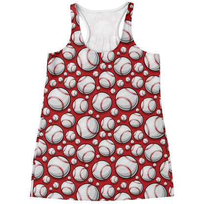 Red Baseball Pattern Print Women's Racerback Tank Top