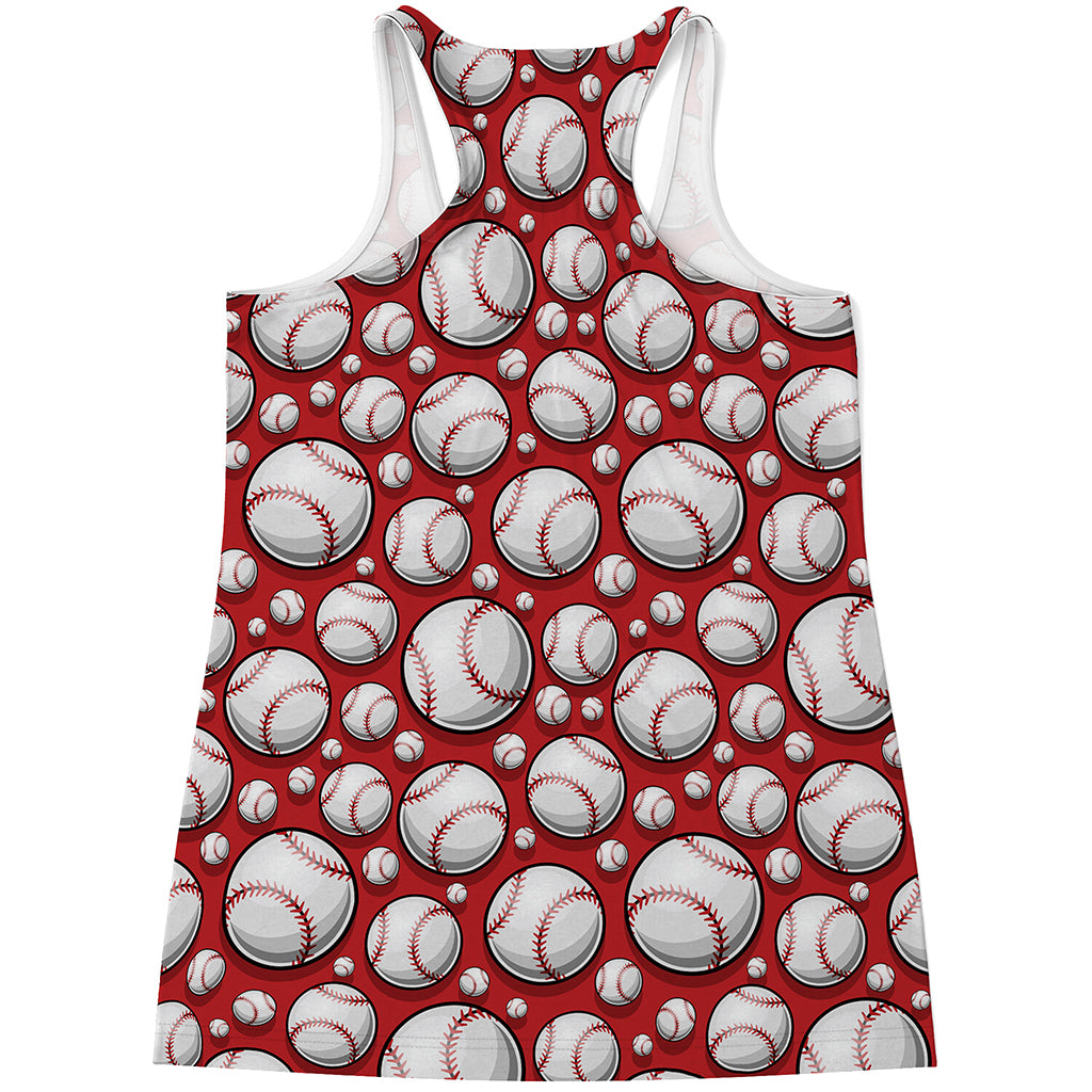 Red Baseball Pattern Print Women's Racerback Tank Top