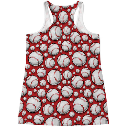 Red Baseball Pattern Print Women's Racerback Tank Top