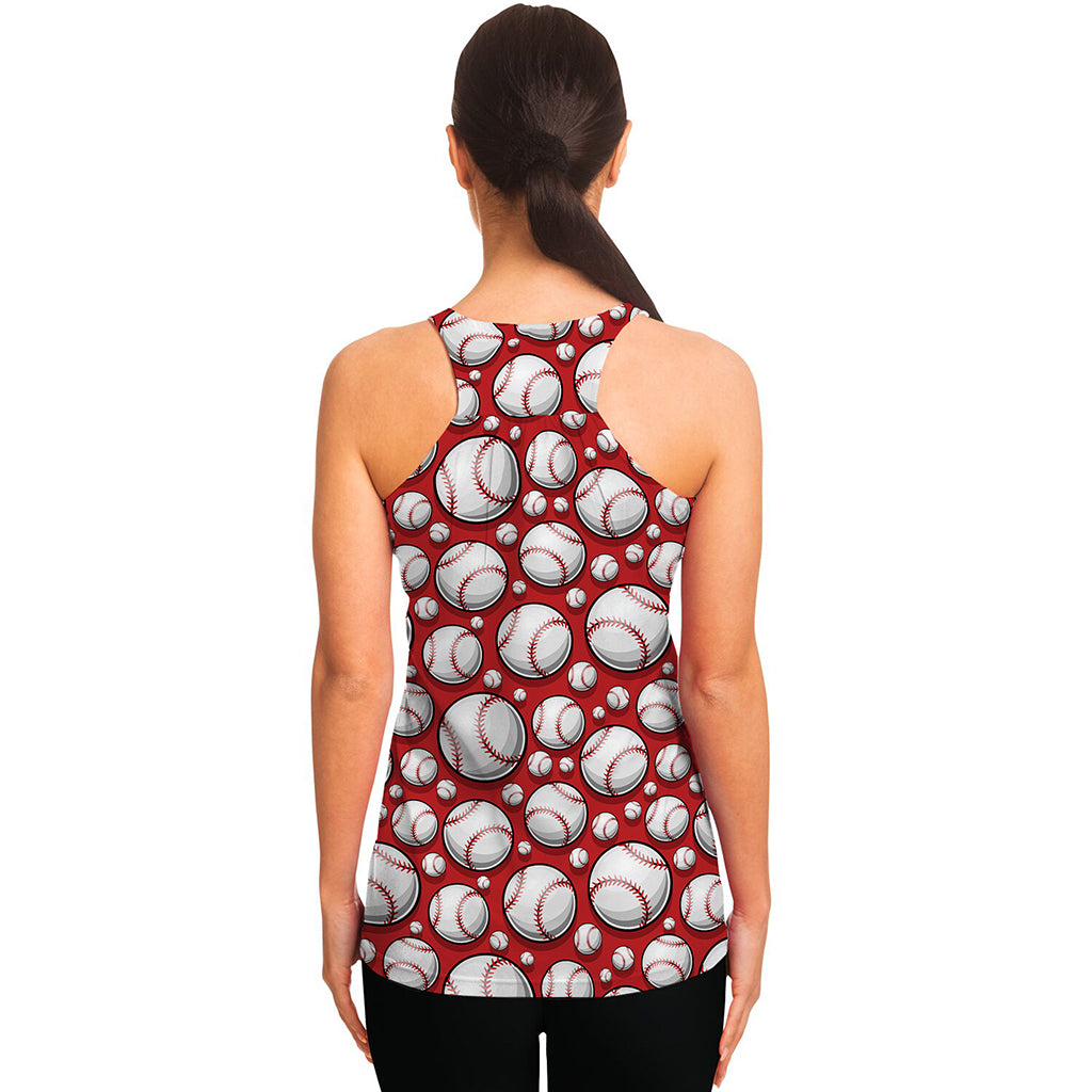 Red Baseball Pattern Print Women's Racerback Tank Top
