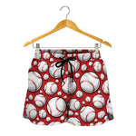 Red Baseball Pattern Print Women's Shorts