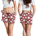 Red Baseball Pattern Print Women's Shorts