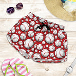Red Baseball Pattern Print Women's Shorts
