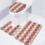 Red Beige And White Argyle Pattern Print 3 Piece Bath Mat Set