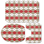 Red Beige And White Argyle Pattern Print 3 Piece Bath Mat Set
