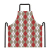 Red Beige And White Argyle Pattern Print Apron