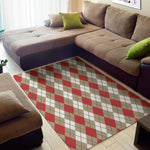Red Beige And White Argyle Pattern Print Area Rug