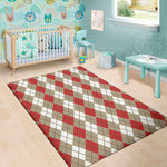 Red Beige And White Argyle Pattern Print Area Rug