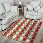 Red Beige And White Argyle Pattern Print Area Rug