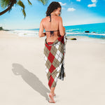 Red Beige And White Argyle Pattern Print Beach Sarong Wrap