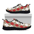 Red Beige And White Argyle Pattern Print Black Running Shoes
