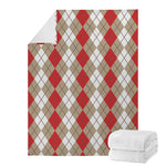 Red Beige And White Argyle Pattern Print Blanket