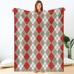 Red Beige And White Argyle Pattern Print Blanket