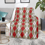 Red Beige And White Argyle Pattern Print Blanket