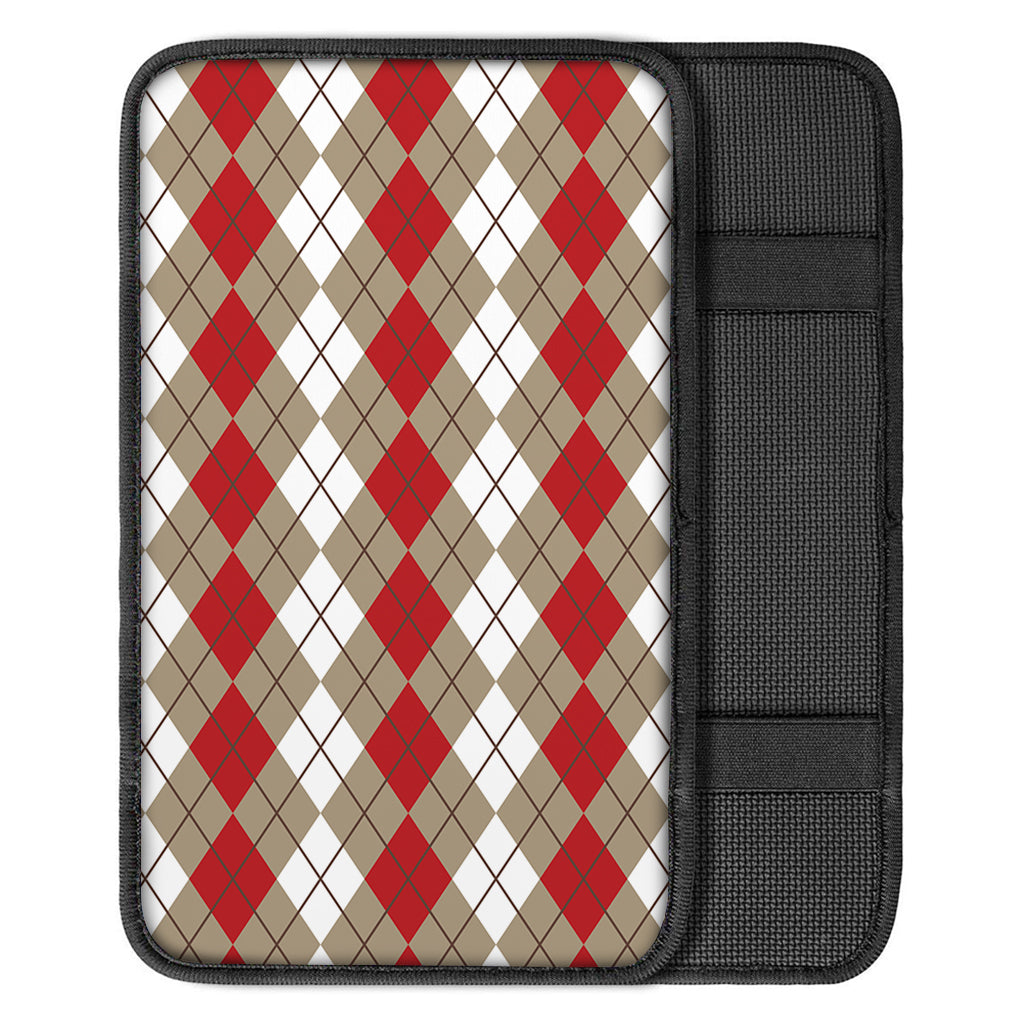 Red Beige And White Argyle Pattern Print Car Center Console Cover