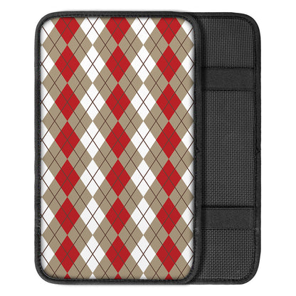 Red Beige And White Argyle Pattern Print Car Center Console Cover
