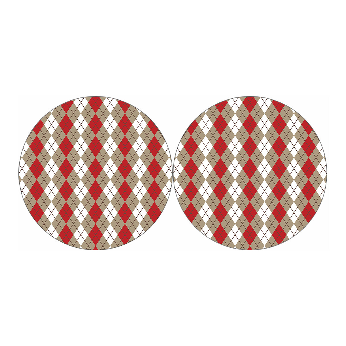Red Beige And White Argyle Pattern Print Car Coasters