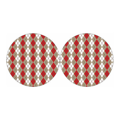 Red Beige And White Argyle Pattern Print Car Coasters