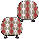 Red Beige And White Argyle Pattern Print Car Headrest Covers