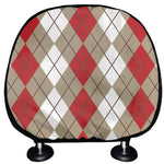 Red Beige And White Argyle Pattern Print Car Headrest Covers