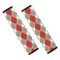Red Beige And White Argyle Pattern Print Car Seat Belt Covers