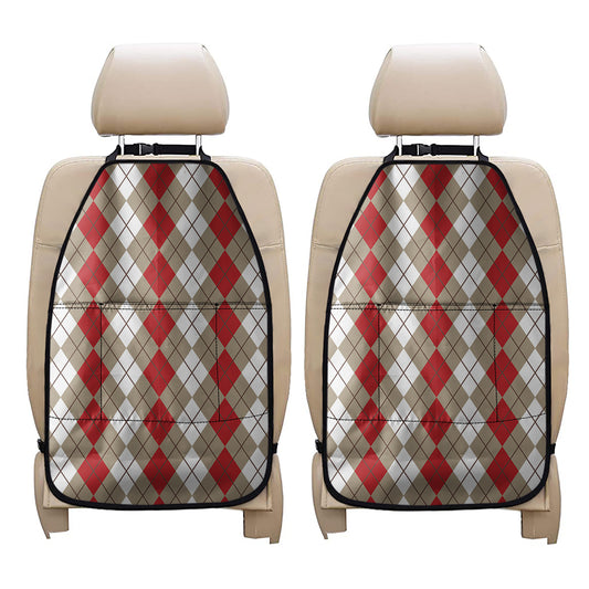 Red Beige And White Argyle Pattern Print Car Seat Organizers