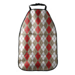 Red Beige And White Argyle Pattern Print Car Seat Organizers