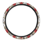 Red Beige And White Argyle Pattern Print Car Steering Wheel Cover