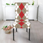Red Beige And White Argyle Pattern Print Dining Chair Slipcover