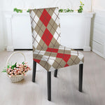 Red Beige And White Argyle Pattern Print Dining Chair Slipcover