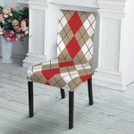 Red Beige And White Argyle Pattern Print Dining Chair Slipcover