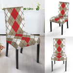 Red Beige And White Argyle Pattern Print Dining Chair Slipcover