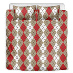 Red Beige And White Argyle Pattern Print Duvet Cover Bedding Set
