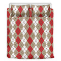 Red Beige And White Argyle Pattern Print Duvet Cover Bedding Set
