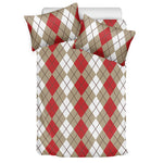 Red Beige And White Argyle Pattern Print Duvet Cover Bedding Set