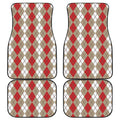 Red Beige And White Argyle Pattern Print Front and Back Car Floor Mats